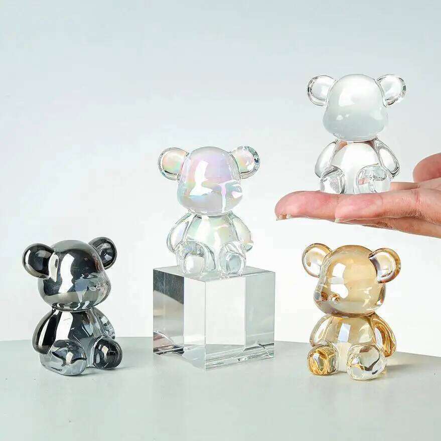 Color Crystal Cute Bear Figurines Collectible Paperweight Art Glass Animal Ornament Table Home Decor Gift For Woman S260204