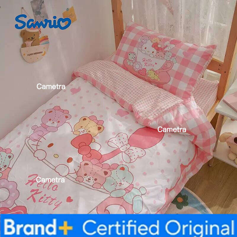 Sanrio Kuromi Cinnamoroll Hello Kitty Melody Dormitory Pillowcase Duvet Cover Sheet Three-piece Cute Girl Bedding Set Gift H2602051