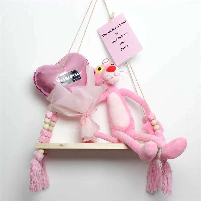 Macrame Hanging Shelf for Girls Kids Nursery Decorations Boho Pink Wooden Display Floating Shelves Wall Decor Bedroom S260204