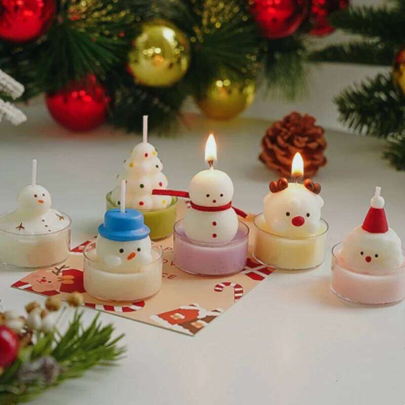 Christmas Tree Tea Snowman Santa Claus Shape Flame Aromatherapy Candle Holiday Party Decorative Candles Photo Props S260204