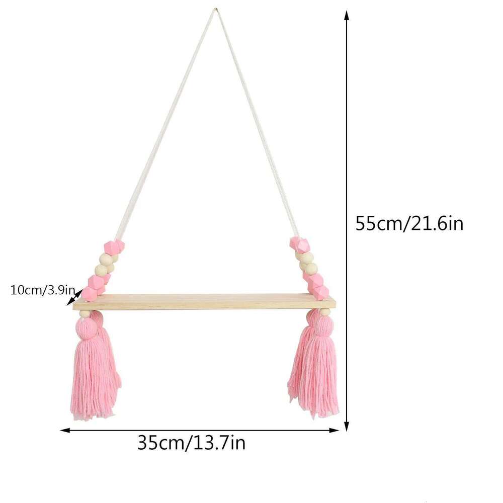 Macrame Hanging Shelf for Girls Kids Nursery Decorations Boho Pink Wooden Display Floating Shelves Wall Decor Bedroom S260204