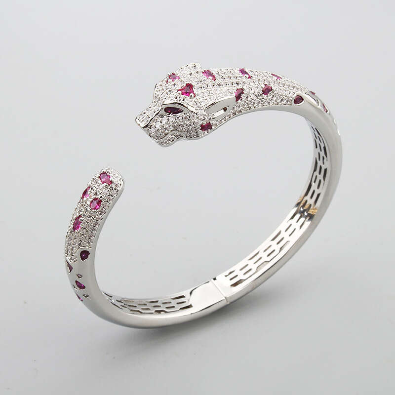 European and American Style Exaggerated Light Luxury Temperament Inlaid Colorful Zircon Popular Women's Open Leopard Head Bracelet