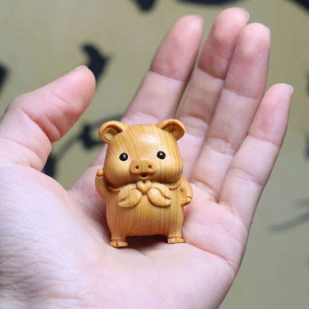 12 Zodiac Wood Carving Set - Rat Cow Tiger Rabbit Dragon Snake Horse Sheep Monkey Chicken Dog Pig Animal Figurines Handmade Gif