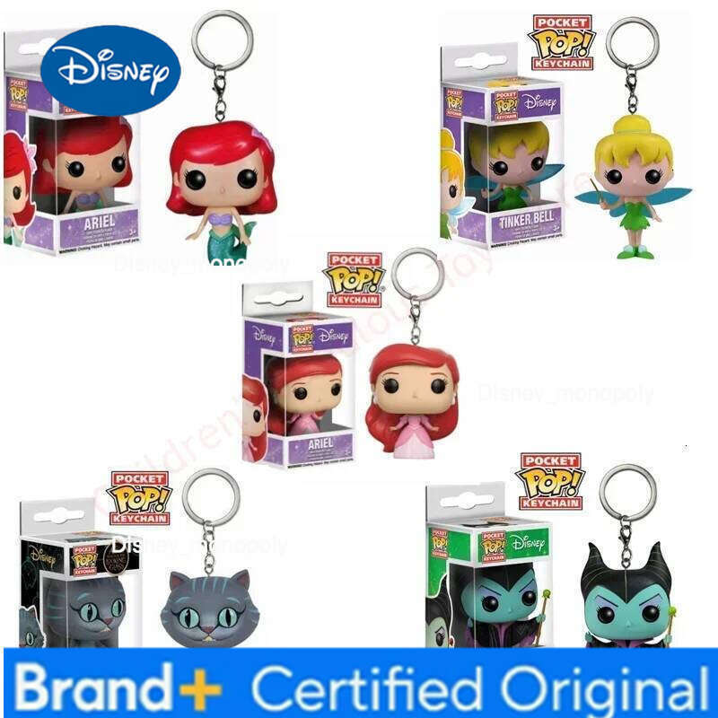 Disney FUNKO Pocket Tinker Bell Princess Ariel Chessur Cat Maleficant Keychain Toys Action Figure Toy with Box H260205