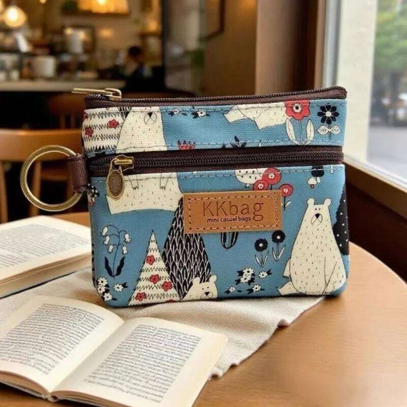 Women Polyester Cartoon Print Keychain Wallet Small Card Organizer Key Pouch Ladies Money Bag Coin Purse for Children Girls Boys Z260205