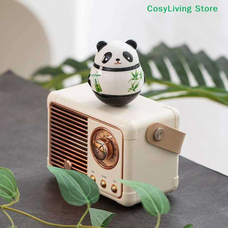 Doll Japanese Ceramic Crafts Panda Tumbler Toy Lucky Charm Fortune Ornament Landscape Home Office & Desk Decor