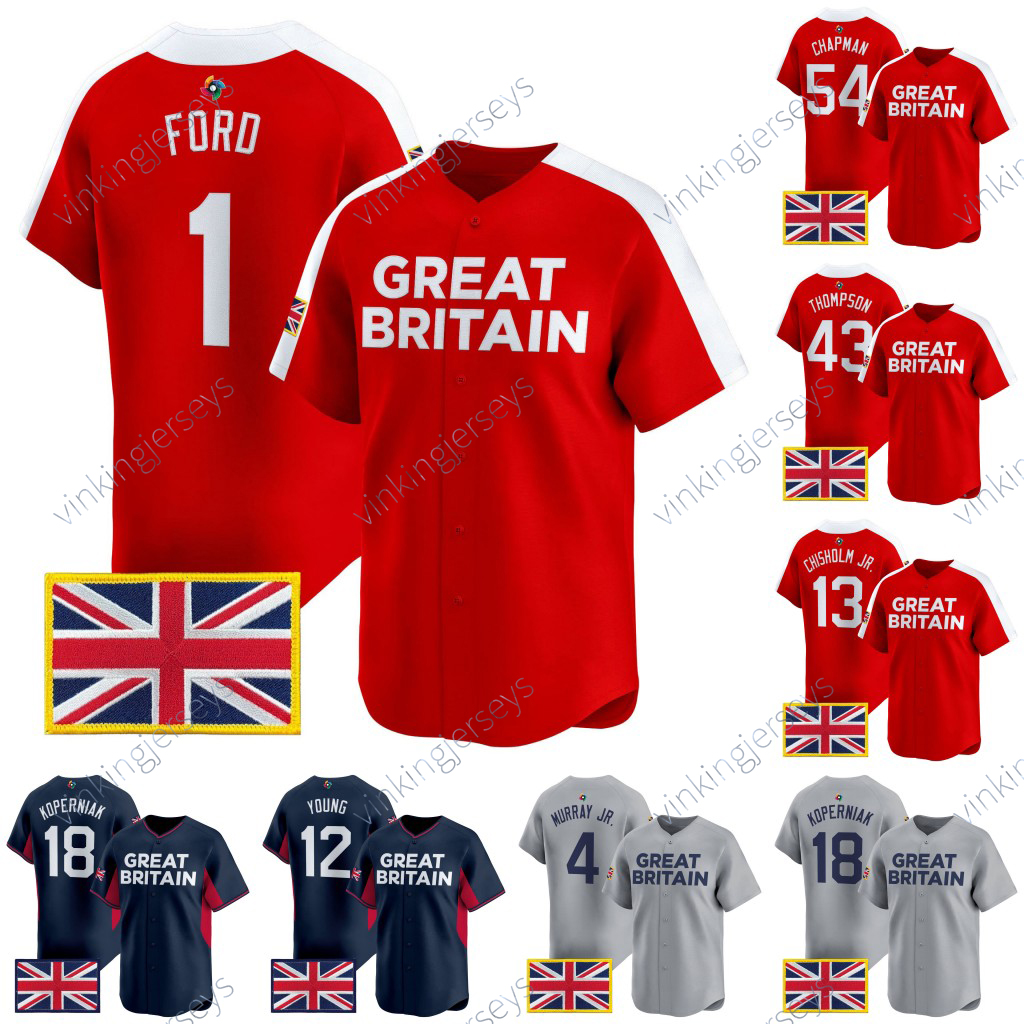 Team Great Britain 2026 World Baseball Classic Jersey Ford Chisholm Jr. Thompson Chapman Murray Jr. Koperniak Young Arroyo