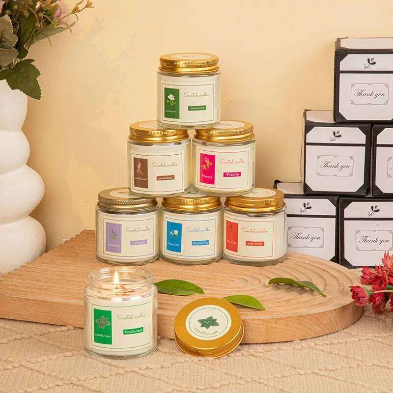 Lavender Scented Candles with Glass Jar Packaging and Gold Lid - Aromatherapy Accents Relaxing Bedroom & Living Room Fragrance H260205