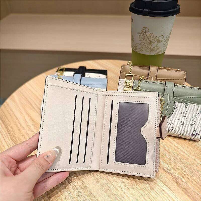 Small Flowers Bag Hasp Thin PU Leather Short Multi Card Zipper Wallet for Women Girl Z260205