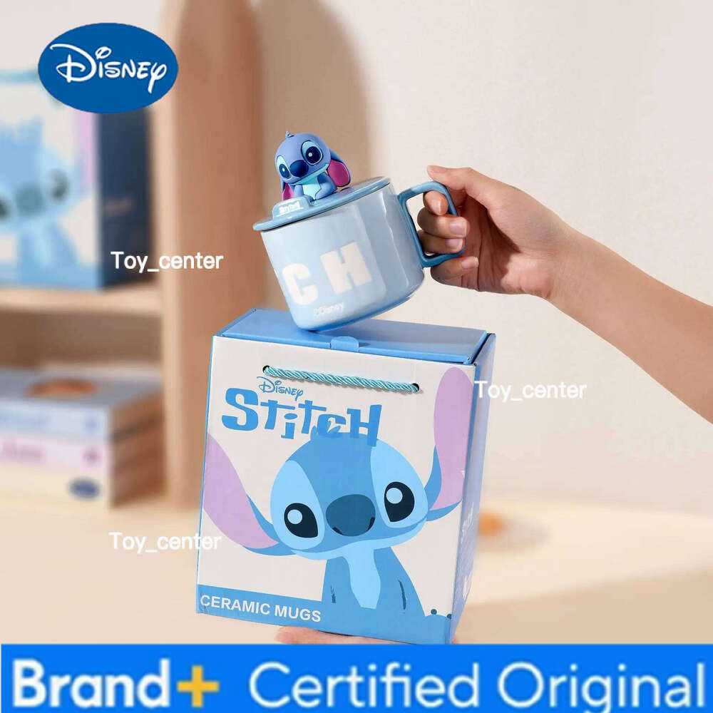 Disney stitch mug cute sticky stand ceramic oat water cup anime peripherals with cover for best friend birthday gifts H260205