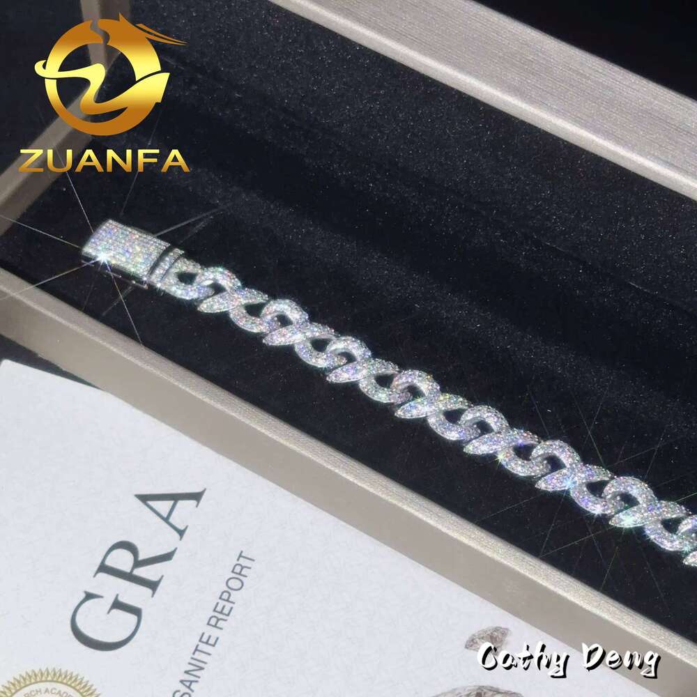 New Rapper Jewelry Hip Hop 925 Sterling Silver Moissanite Diamond Cuban Link 10Mm Men Infinite Bracelet