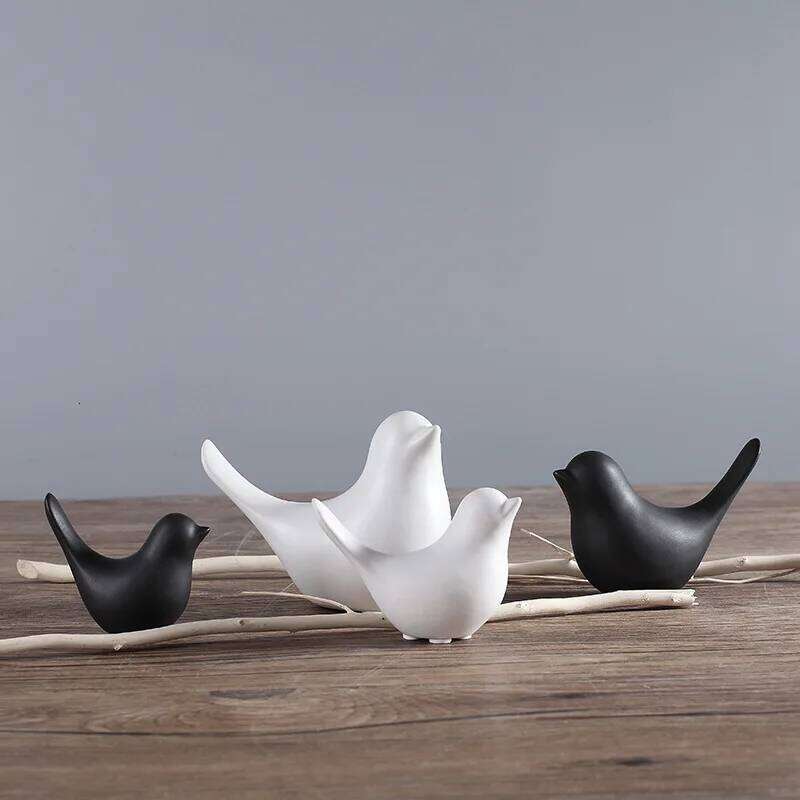 Bird Figurine 4 Sizes Nordic Ceramic Black White Animal Statue Jewelry Home Decoration Living Room Table Sculptural Ornament S260204