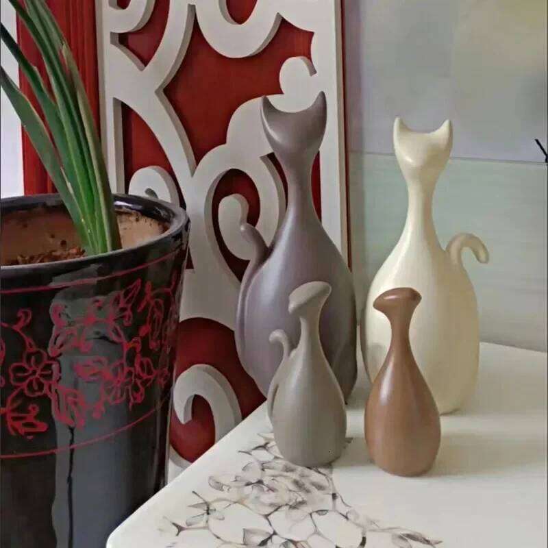 Nordic Ins Glaze Ceramic Ornaments 3/4pcs Porcelain Cat Family Decorations Home Cabinet Animals Figurines S260204