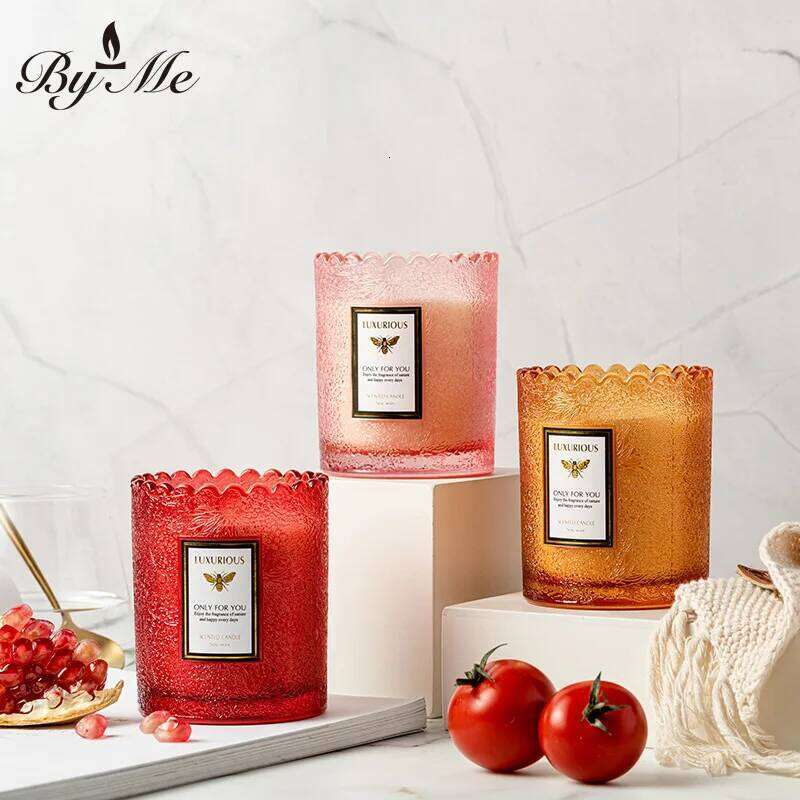 7.5x9cm High-end Lace-edge Embossed Glass Cup, Soy Wax, Bedroom Fresh And Elegant Scented Candle, Smokeless Cup Wax H260205