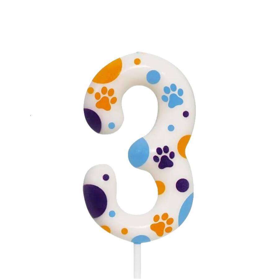 Blue Dog Themed Candles, Number 2 Print Birthday Party Supplies, 2.76 inch Paw Cake Topper Decorations, Birthda S260204