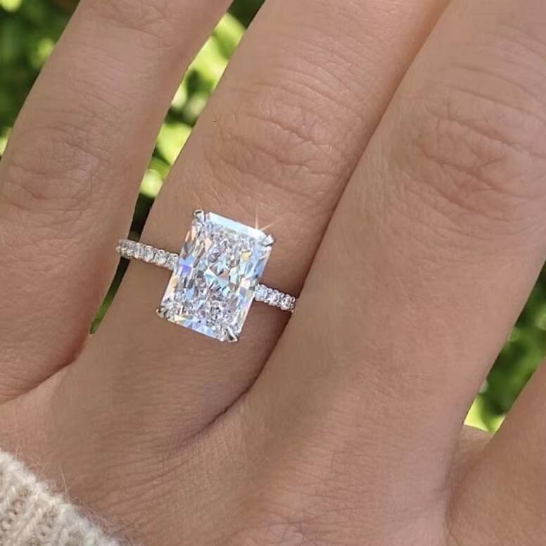 D Color Radiant Cut CVD Lab Grown Diamond 3 CT Engagement Ring Solid 14K 18K White Gold Jewelry