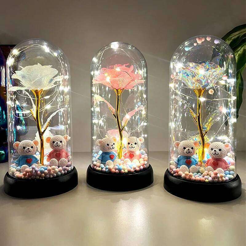 1pc Colorful Rose Luminous Flower plastic Cover Women, Perfect Gift for Valentine's Christmas, New Year Day, Mothe S260204