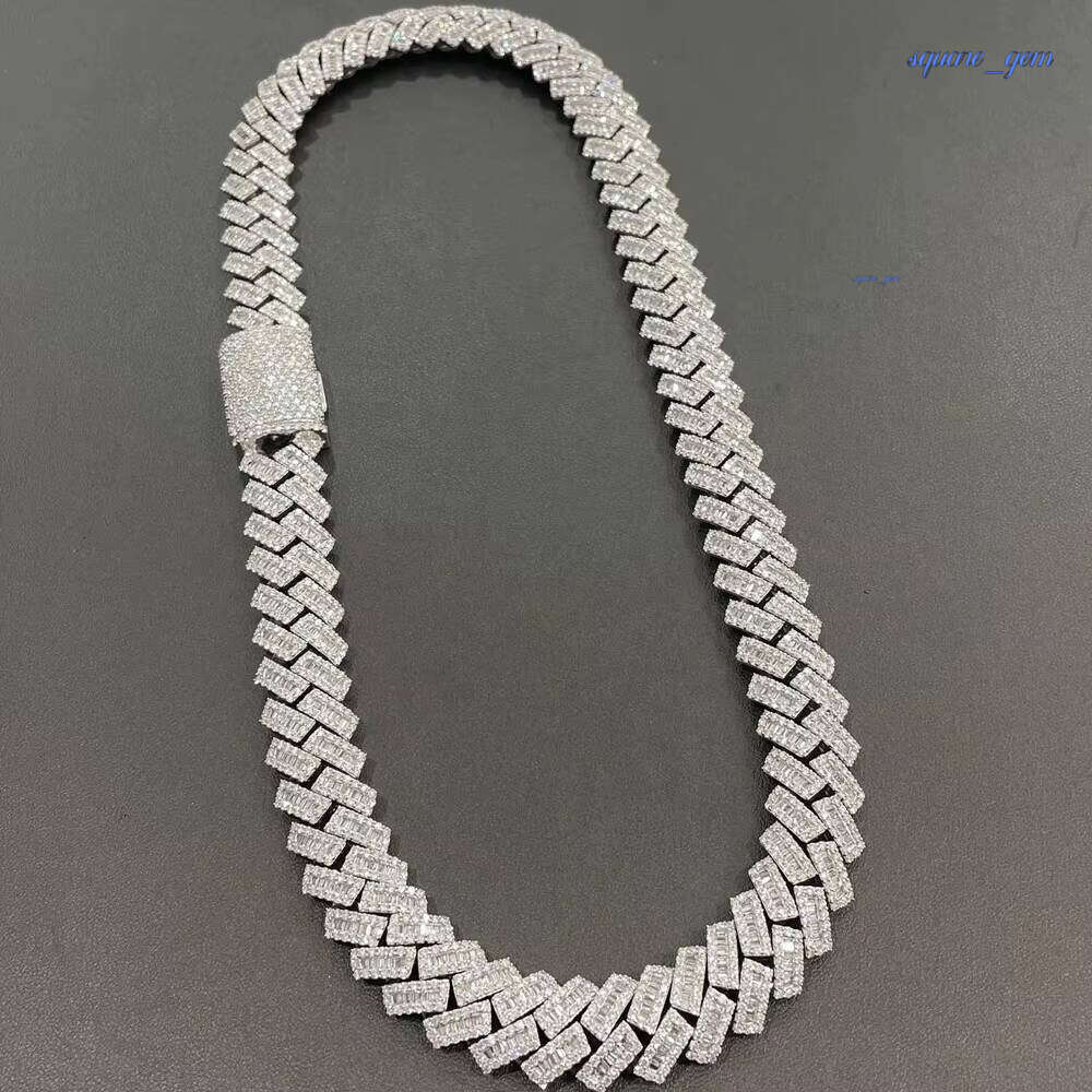 15Mm Baguette Iced Out 925 Silver Hiphop Men VVS Diamond Moissanite Cuban Link Chain