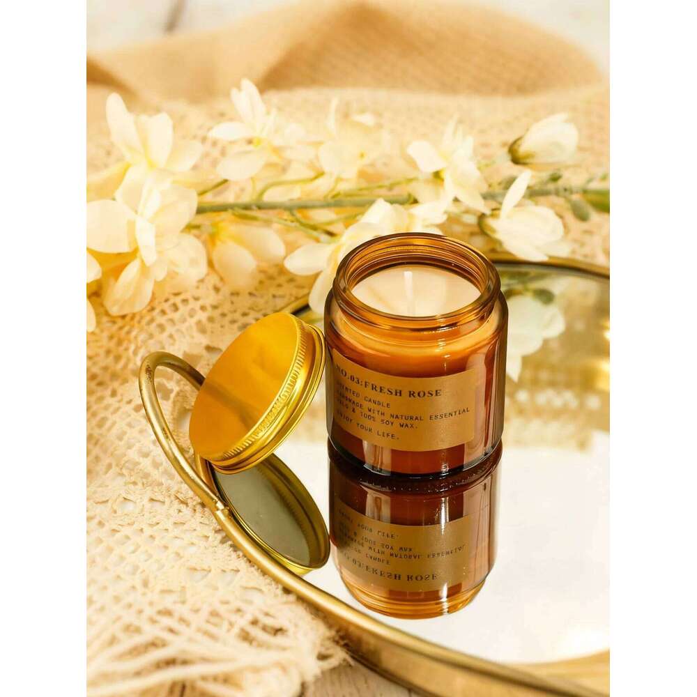 Brown glass soy wax 200g smokeless scented can candle, rose fragrance for home, holiday romance H260205