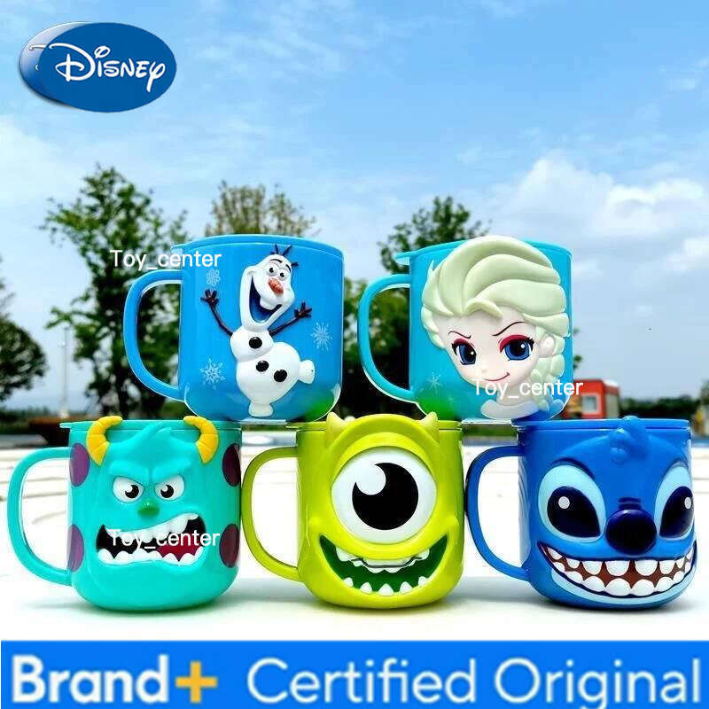 Disney Stitch Kids Cups with Lid Milk Mug Anime Frozen Elsa 3D Cartoon Kawaii Mouth Brushing Children's Water Cup Mugs H260205