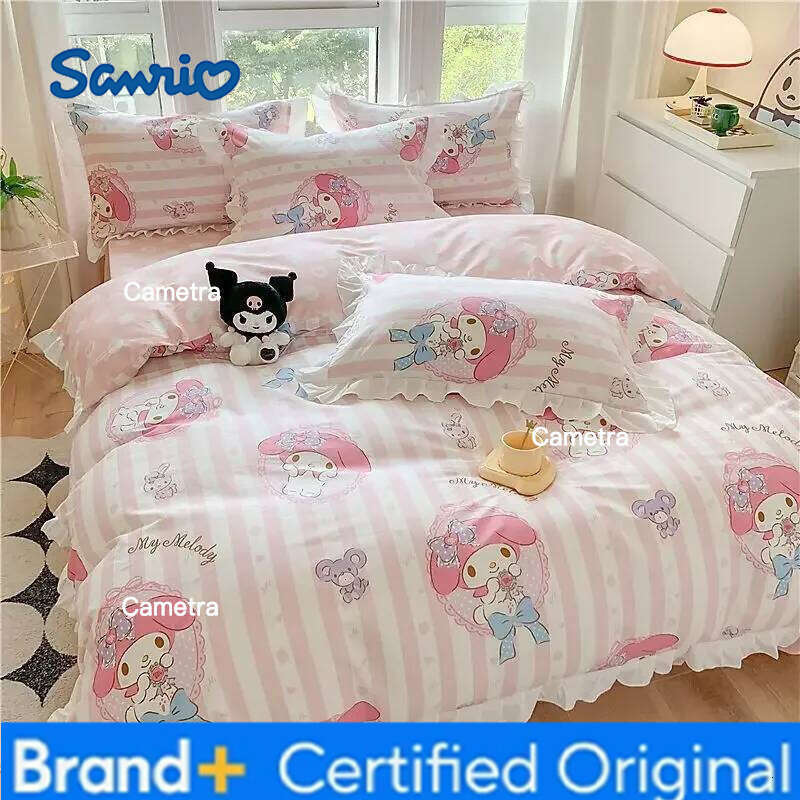 Sanrio Kuromi Cinnamoroll My melody Korean version sweet cartoon lace style pure cotton bed sheet quilt cover three-piece set H260205