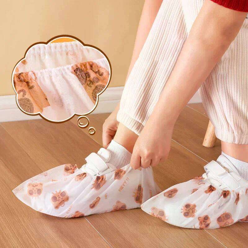 50/100pcs Cartoon Printed Non-Woven Thickened Disposable Indoor Dustproof Anti-Slip Guest No-Remove Shoe Foot Covers S260204