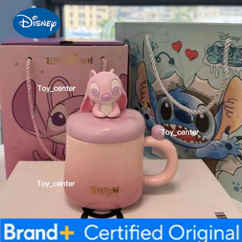 Disney Genuine Official Stitch Ceramic Mug With 3d Figurine Lid Couple Set Practical Birthday Gift Water Cup For Men Women H260205