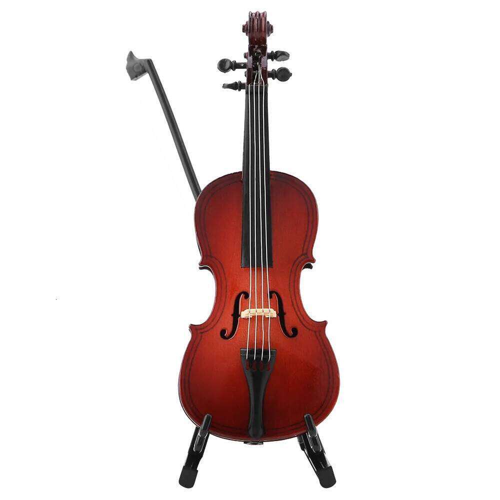 5.5in 14cm Wooden Miniature Cello Replica with Case Instrument Model Musical Gifts Ornaments Decoration S260204