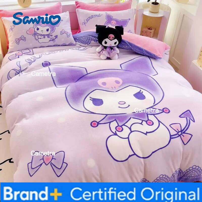Sanrio New Hello Kitty My Melody Cinnamoroll cartoon print autumn winter bedroom dormitory high-quality bed sheet and quilt cover set H2602051