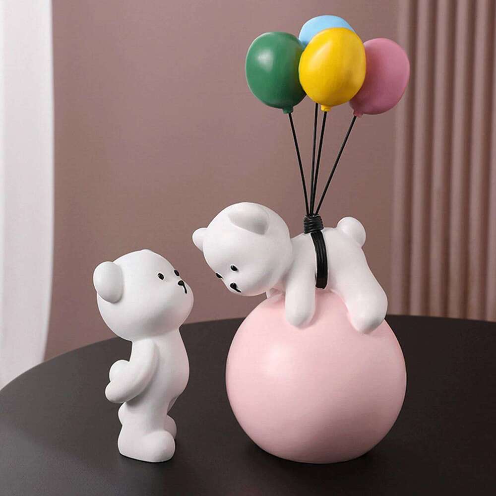 Resin Polar Balloon Flying Bear Figurine Statue Sculpture Ornaments For Home Bookshelf Bedroom Decoration S260204
