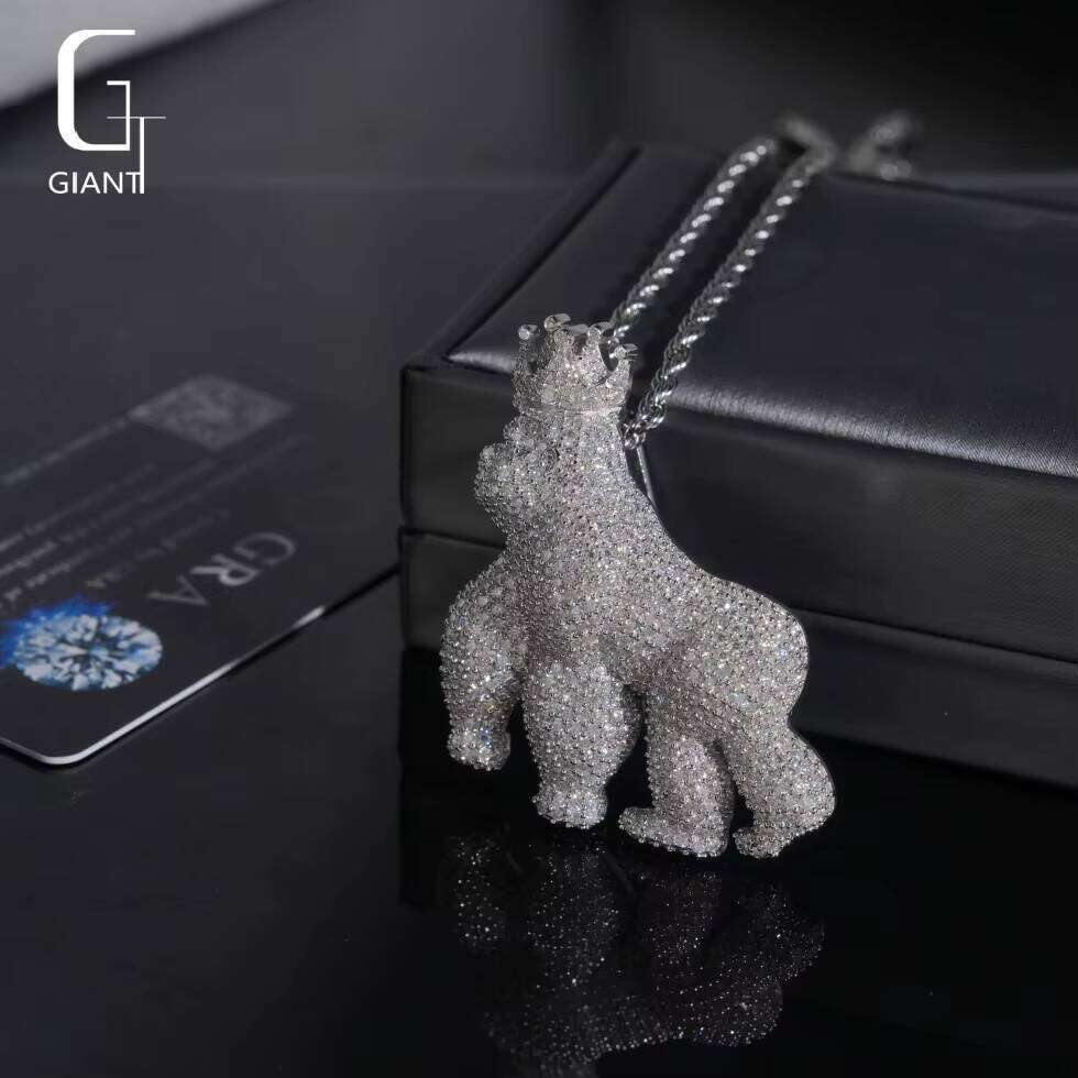 Trendy Past Diamond Tester VVS Moissanite Pendant With Men Hip Hop 925 Sterling Silver Jewelry Crown Orangutan Design Charm - view 4