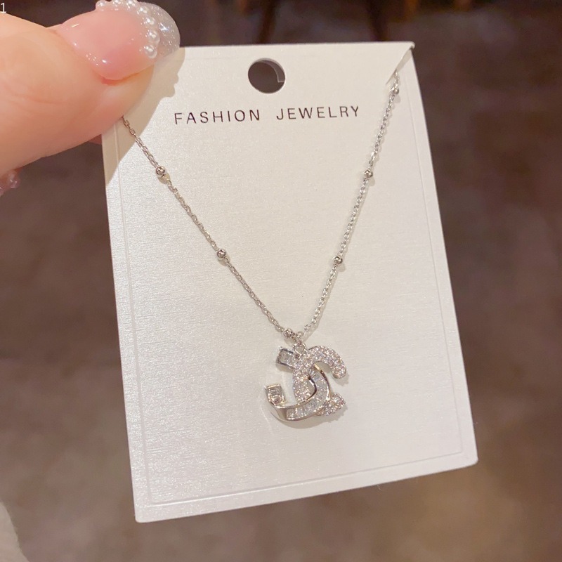 Necklaces for Women Double C Zircon Pendant Adjustable Chain Minimalist Shiny Fashion Jewelry Versatile Daily Wear Gift