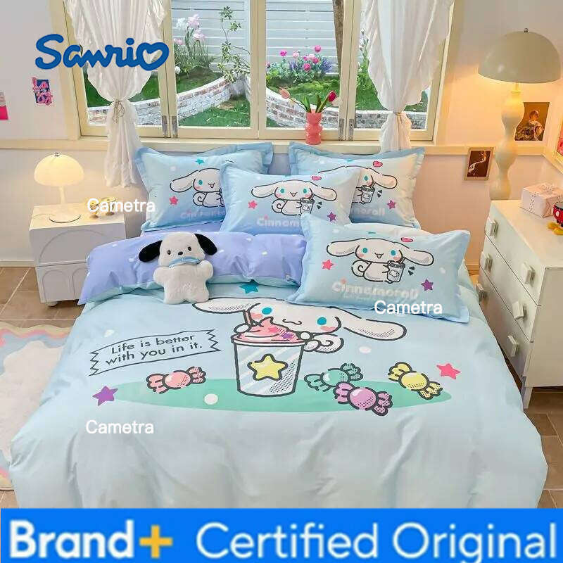 Sanrio Genuine Children's Cartoon 100% 4pcs Cinnamoroll Cotton Quilt Cover Bed Sheet Pillowcase 3pcs Set H2602051