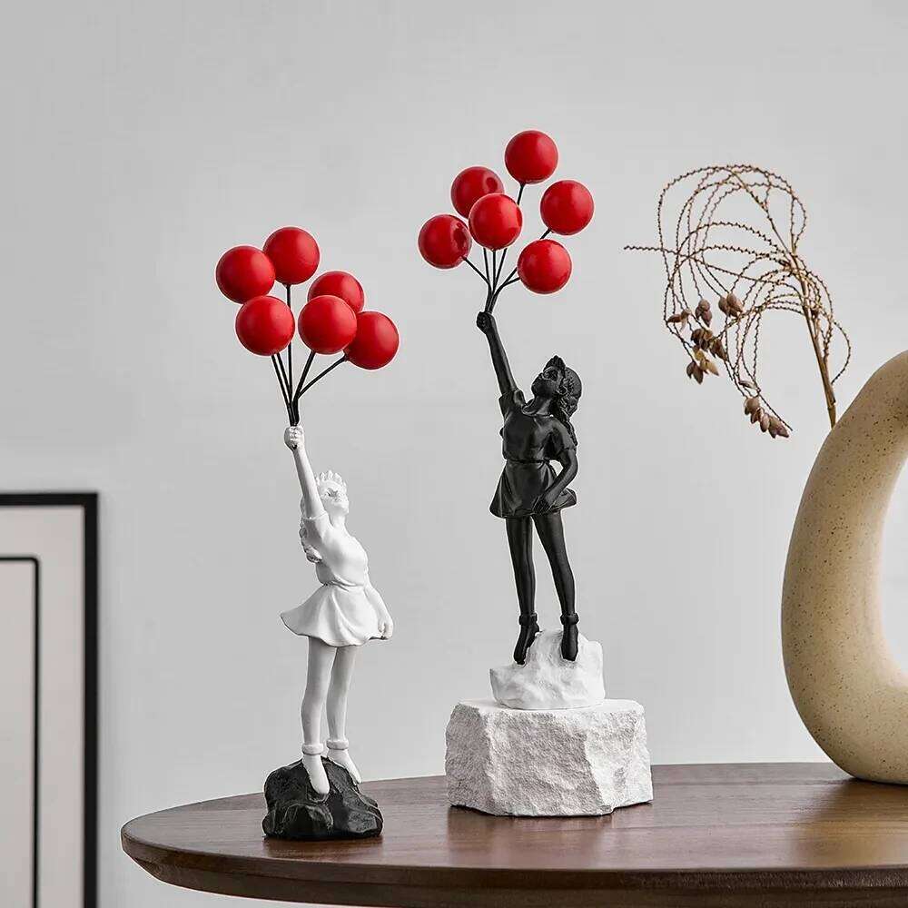 Nordic Modern Resin Statue Home Flying Balloon Girl Art Sculpture Figurine Craft Ornaments Living Room Decor S260204