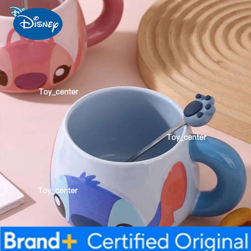 Disney Cartoon Stitch Ceramic Box with Spoon Office Coffee Household Drinking Mug Colleagues Friends Companion Gift H260205
