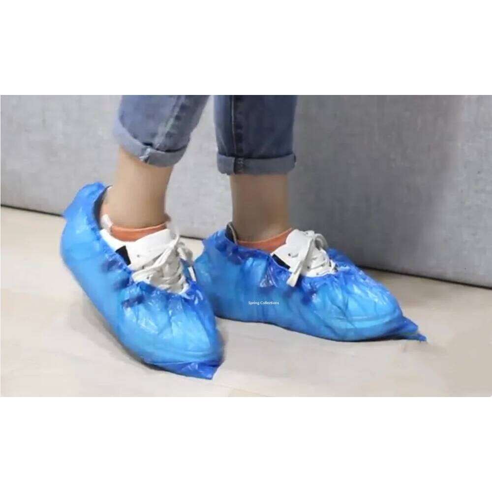 300Pcs/bag Blue/Pink Disposable Thicken Waterproof Boot Plastic Shoe Covers Elastic Protective Homes Overshoes S260204
