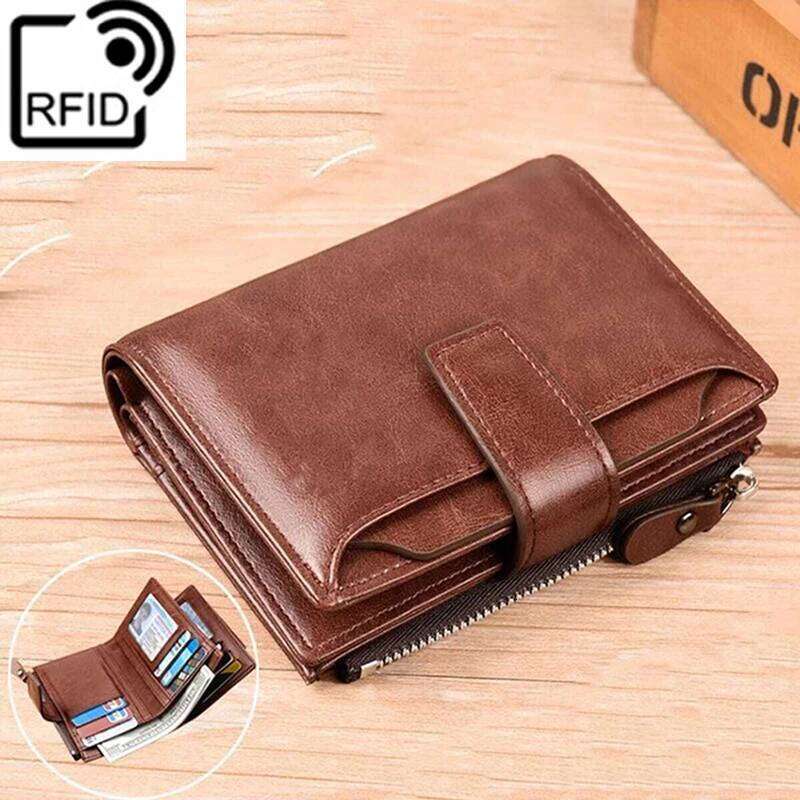 Men's Coin Purse RFID Anti-theft Man Leather Zipper Business Card Holder Money Bag Wallet Male Z260205