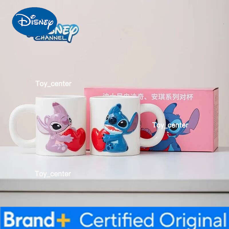Disney 2pcs Lilo&Stitch Ceramic Pair Stitch Angel Home Drinking Coffee Mug Gift Set H260205