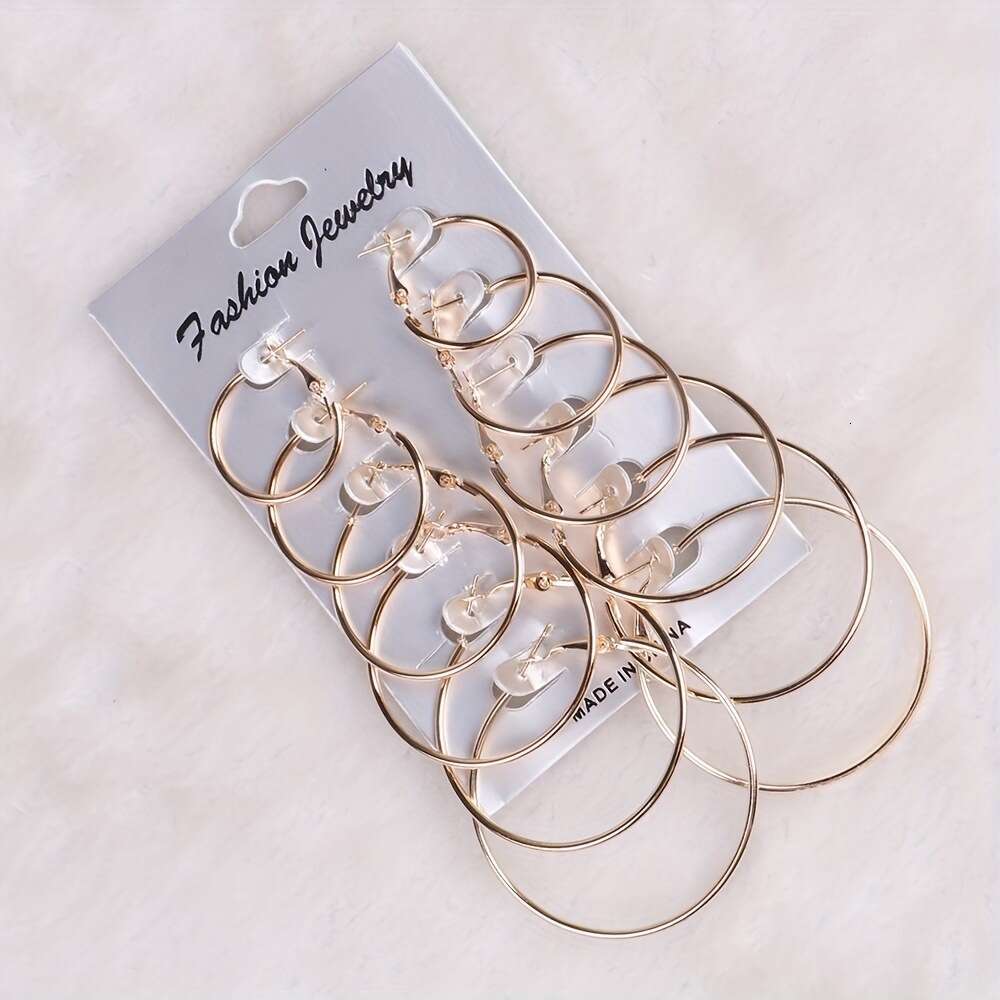 2026 crossborder black fashion 6piece european american classic versatile exaggerated metal hoop earrings set