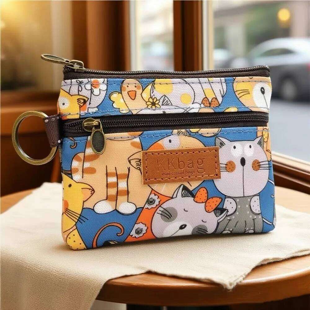 Women Polyester Cartoon Print Keychain Wallet Small Card Organizer Key Pouch Ladies Money Bag Coin Purse for Children Girls Boys Z260205