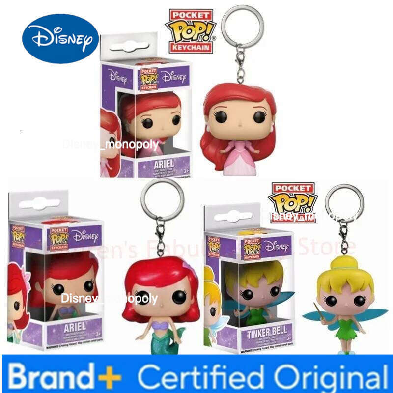 Disney FUNKO Pocket Tinker Bell Princess Ariel Chessur Cat Maleficant Keychain Toys Action Figure Toy with Box H260205