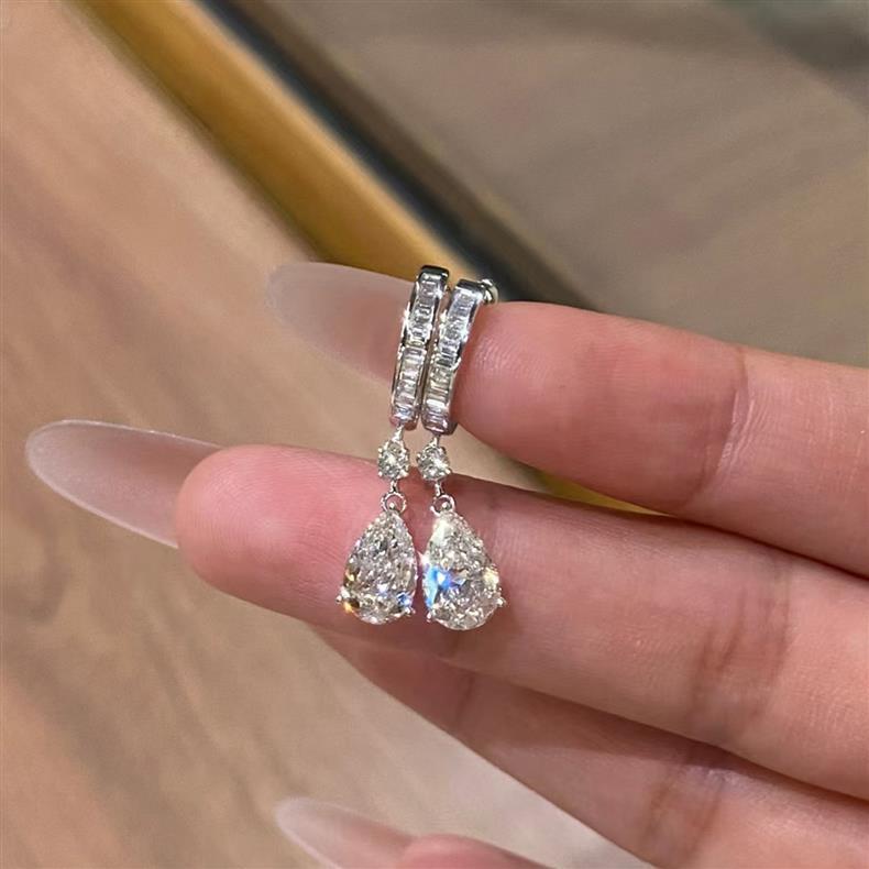 2026 Rulalei Korean Style Dangle Earrings Luxury Jewelry 18k White Gold Fill Women Fashion Pear Cut 5A Zircon CZ Diamond Water Drop Lady Bridal Earrin - view 6