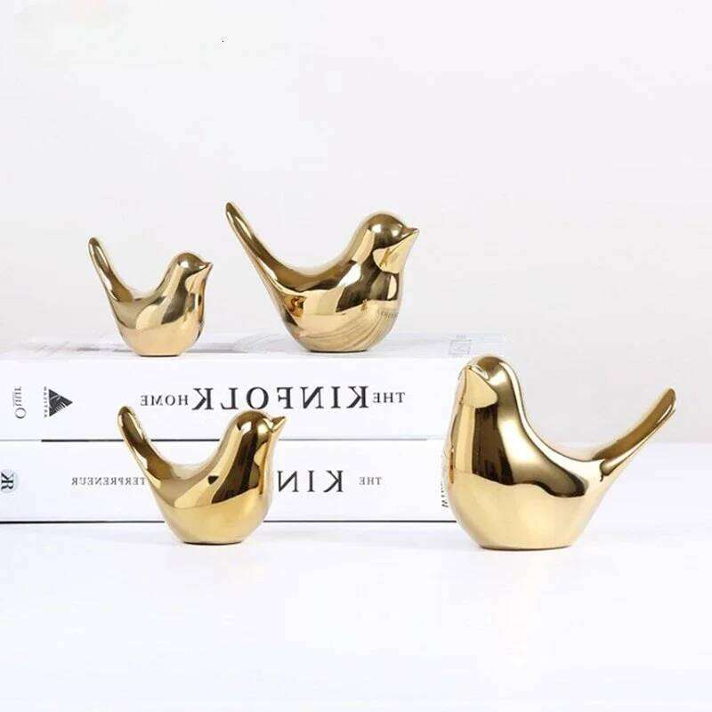 Modern Simple Luxury Ceramic Figurines Home Decoration Accessories Golden Bird Figures Decorative Wedding Ornaments S260204