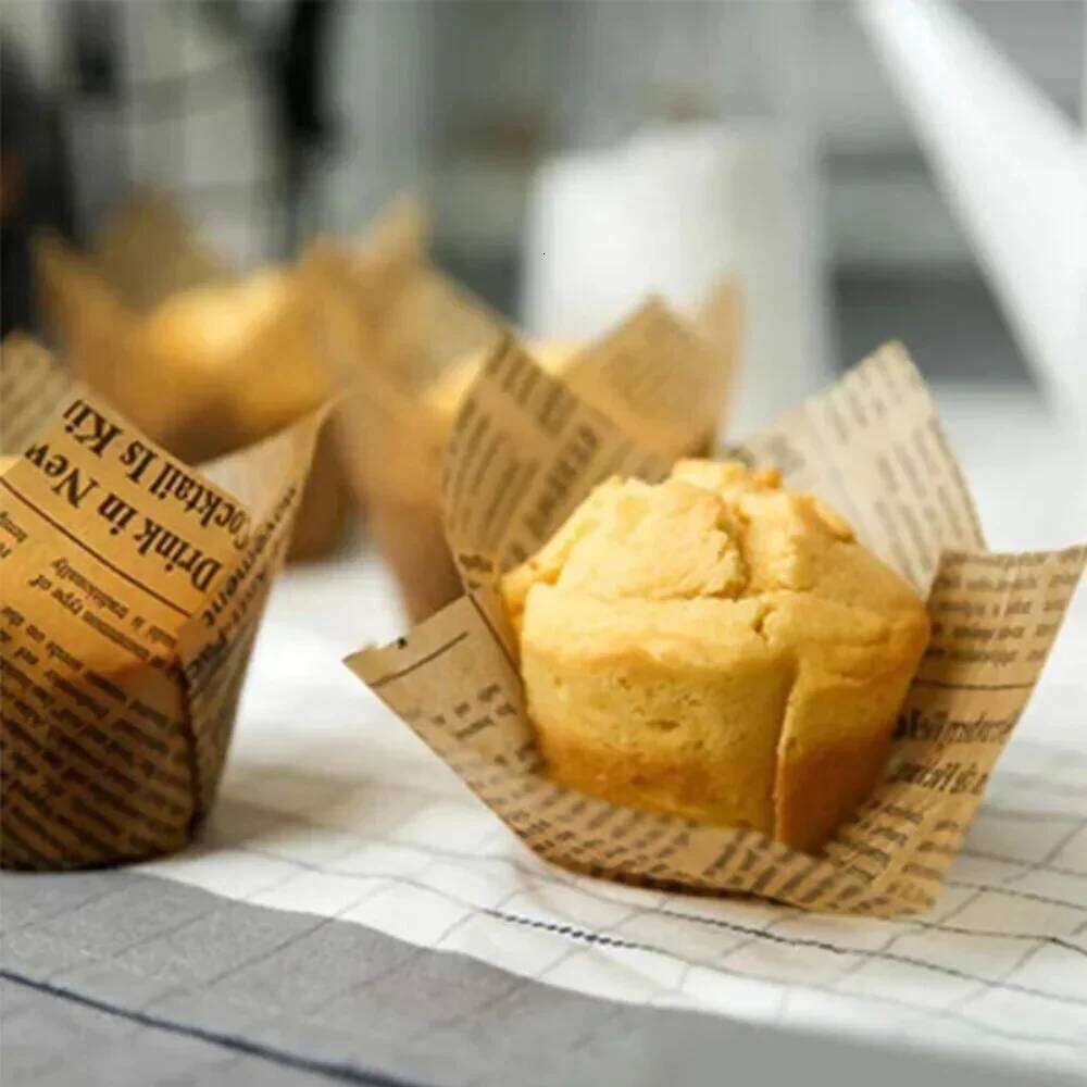 50pcs Newspaper Style Baking Cup Liner Wrapper Molde Cupcake Paper Cups Bakeware Tool for Wedding Birthday Party