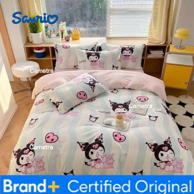 Sanrio Kuromi Children's Quilt Cover Bedding Cotton Cartoon Sheet Four-piece Set H260205
