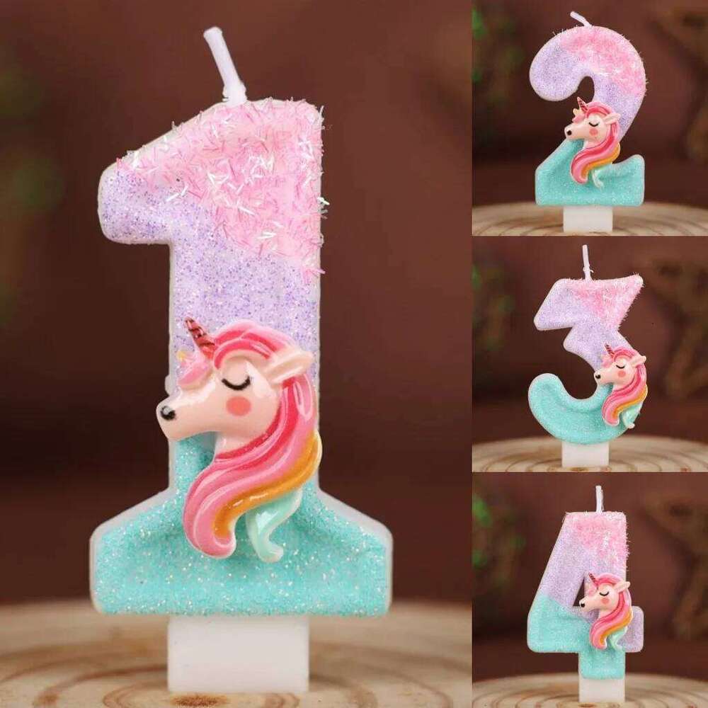0-9 Number Cartoon Unicorn Digital Candles for Kids Birthday Party Festival Cake Decoration Atmosphere Props Fun Themed Candle S260204