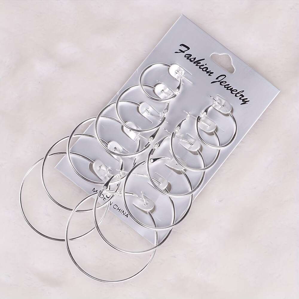 2026 crossborder black fashion 6piece european american classic versatile exaggerated metal hoop earrings set