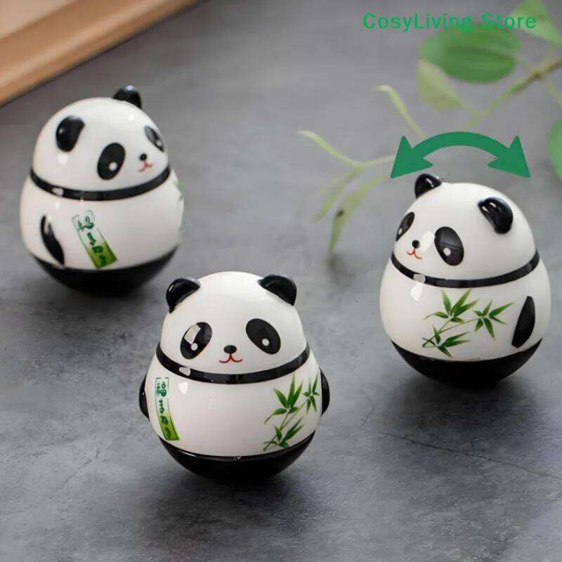 Doll Japanese Ceramic Crafts Panda Tumbler Toy Lucky Charm Fortune Ornament Landscape Home Office & Desk Decor
