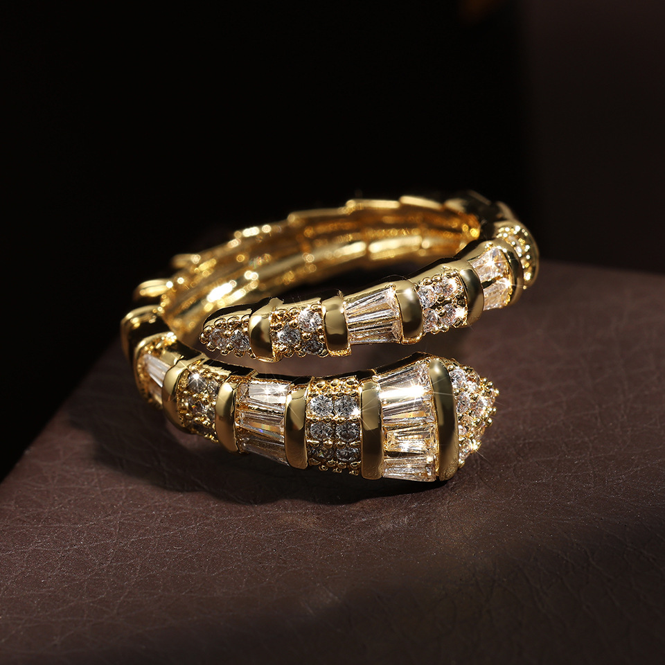 Cross-Border New Micro-Inlaid Zircon Bracelet Light Luxury Full Diamond Snake Bone Spring Open Fashion Women's Ring Jewelry - view 9