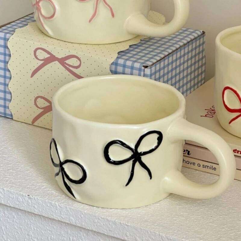 Bow shaped mug for girls with high looks, home ceramic water cup